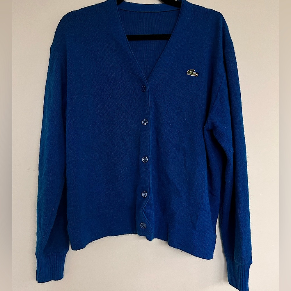 Vintage Lacoste Cobalt Blue Wool Sweater Cardigan